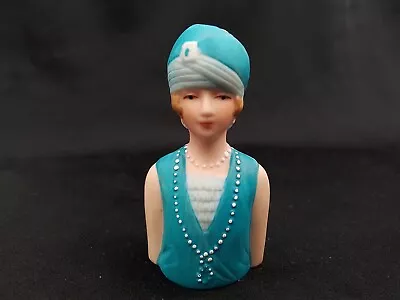 2  BLUE FLAPPER LADY HEAD BUST AVON VINTAGE CERAMIC MINI ROARING 1920s DANCER • $14.99