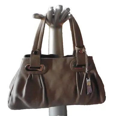 Jasper Conran Beige Leather Small Tote Bag With Top Zip 3 Compartments • £19.99