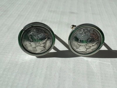 $25 • Buy Vintage Mercury Dime Cufflinks Old Coin 1936 1943 W 90% Junk Silver