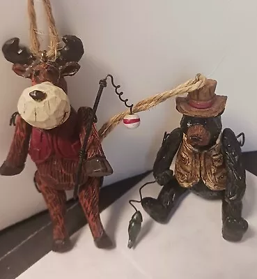 Vintage Bear & Moose Fishing Resin Ornaments/Cabin Decor  3  Tall. Pre-owned  • $15
