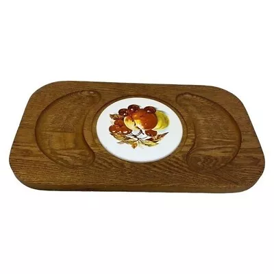 NativeWood Cheese Appetizer Serving Tray Oak Wood Ceramic Tile Fruit Vintage MCM • $28.12