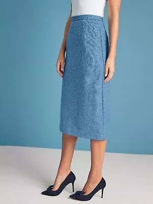 Tweed Skirt Joelle Skirt Blue 100% Wool By 'Lilly Ella' Uk 22 • £11.99