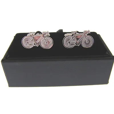 £75 • Buy Silver Racing Bike Cufflinks.  Hallmarked Silver Racing Road Bike Cufflinks