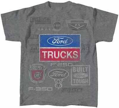 $20.97 • Buy Ford Trucks Logos Est 1917 Men's T-Shirt Gray Emblems F-150 F-100 V8 Built Tough