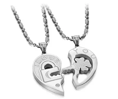 Men Women Couple Necklace I Love You Lock And Key Heart Pendant Stainless Steel • $9.97