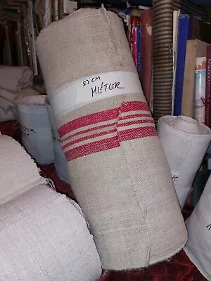 Grain Sack Grainsack Fabric Vintage Linen Red  Striped 2 Yards Washed • $90