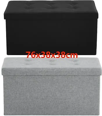 Faux Linen Storage Ottoman Folding Foot Stool Toy Chest Box Bed End Bench Seat • £20.69