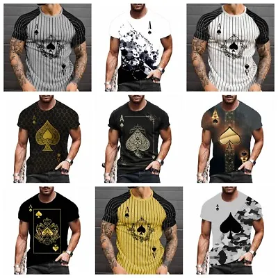 T Shirt Men Ace Of Spades Striped Fashion Poker Graphic Silky Streetwear T-Shirt • $18.86