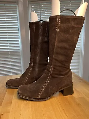 La Canadienne Boots Size 7.5 M Brown Suede Side Zip EU Size 39 Block Heel Nice! • $59.99