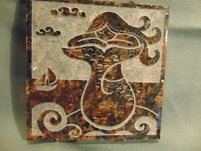 Hand Crafted Marble Etched Tile Trivet Mermaid Tail Sail Boat Ocean 6  Beach Art • $15.77