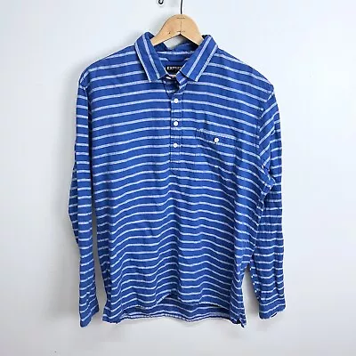 2015 Express Blue Striped Linen Blend Half Button Up Long Sleeve Shirt Men’s XL • $19.99