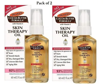 2 X Palmers Cocoa Butter Skin Therapy Oil Rosehip With Vitamin E 60ml/2 Oz Each • £13.99