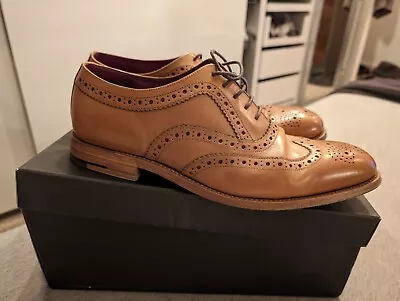 Loake Fearnley 9 F Tan Brown Brogue Shoes Formal Dress  • £60