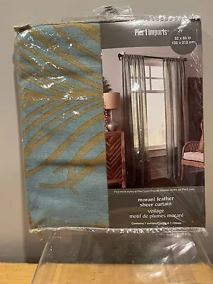 Pier 1 Blue Green Gold Morani Feather Pattern Sheer Curtain Panels 52x84” • $25.49