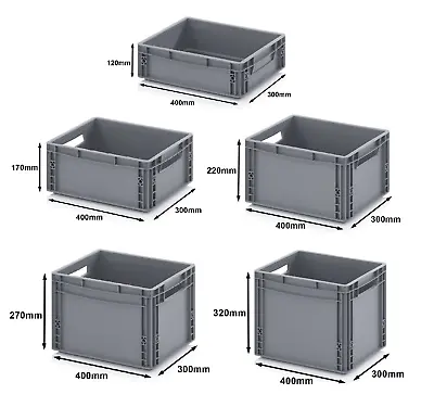 400 X 300 Euro Stacking Heavy Duty Plastic Storage Containers Boxes Crates Grey • £88.75