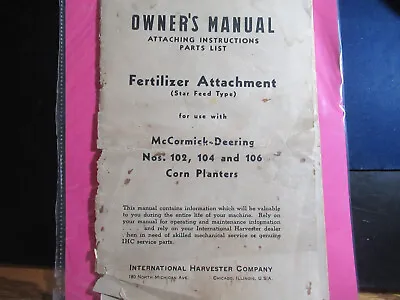 Horse Drawn Corn Planter Manual Mccormic Deering • $25