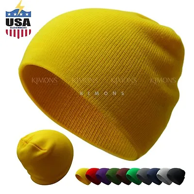Short Beanie Cuff Plain Knit Hat Winter Solid Cap Slouchy Skull Ski Men Woman • $3.95
