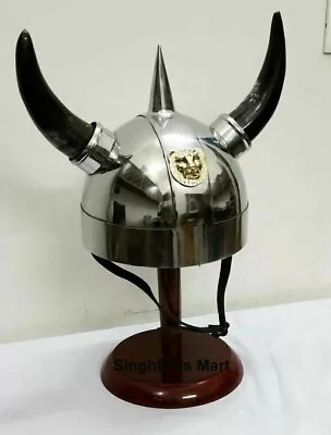 Helmet Viking Horns Medieval Armor Warrior Costume Steel Halloween Knight Gift • $65