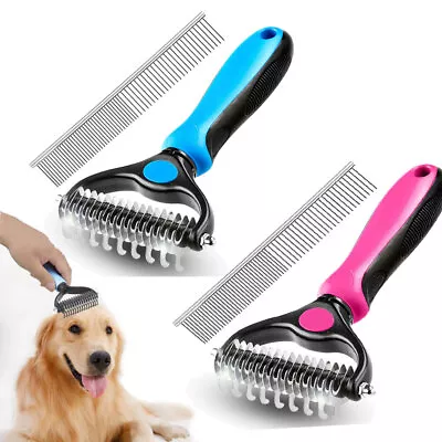 2 In 1 Dog Cat Pet Comb Deshedding Brush Dematting Undercoat Grooming Rake Comb • £6.49