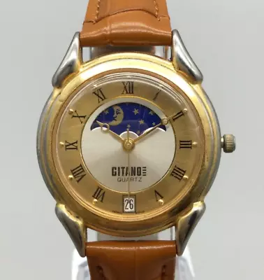 Vintage Gitano Moon Phase Watch Women Gold Tone 33mm Date New Battery • $35.99