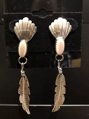 Mexico Sterling Feathers & Rose Quartz Drop Pierced Earrings • $19.99