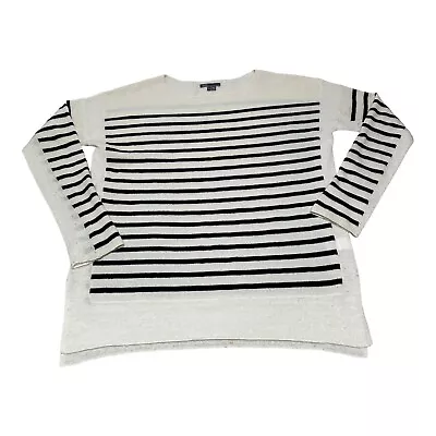 Vince 100% Cashmere Pullover Sweater Women’s L Black White Stripe Crew Neck • $29.97