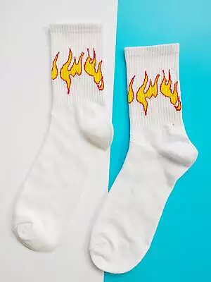 Flame Design Crew Socks Silly Socks For Men Funky Socks Funny Socks Novelty • $6.32