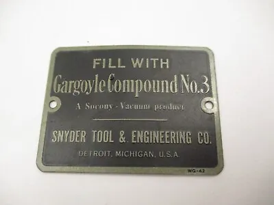 Vintage 1942 Tool Plaque Gargoyle Compound No 3 Soeony Snyder Detroit Michigan • $19.99