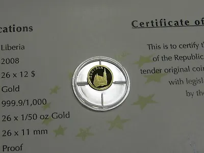 Austria St. Stephen's Cathedral  2008 Liberia $12 Mini .62 Gram 999 Gold Coin • $79.95
