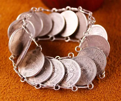 Mexico 20 Centavos SILVER Coin Bracelet .720 Silver 17 Coins Size 6 3/4  • $155