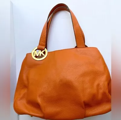 Michael Kors Fulton Orange Pebble Leather Hobo Bag Purse Large Satchel • $199