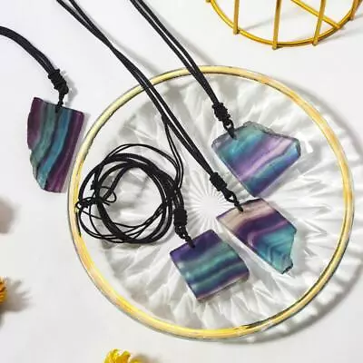 Rainbow Fluorite Crystal Quartz Pendant Necklace Healing Energy • £5.47