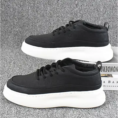 Leather Shoes Flat White Sneakers Platform Shoes Casual Men's Fashion Shoes New • $56.43