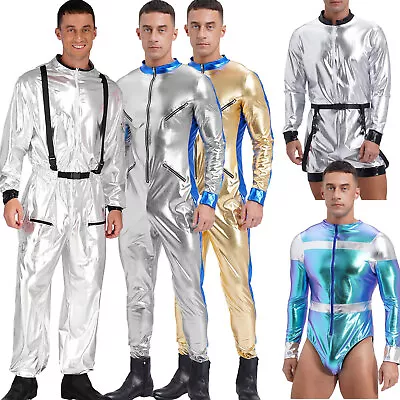 US Mens Astronaut Costume Spaceman Suit Jumpsuit Halloween Adult Costumes • $17.99