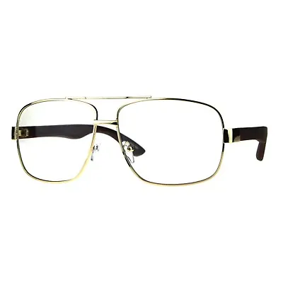 Vintage Style Clear Lens Glasses Mens Square Navigator Frame Wood Print • $12.95