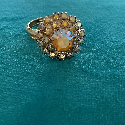 Vintage AVON Aurora Borealis Gokd Tone Adjustable Cocktail Ring • $13.60