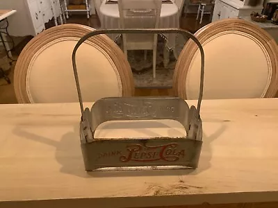 Vintage 1950s PEPSI COLA Metal Tin DOUBLE DOT 6-Pack Bottle Caddy Carrier • $59.77