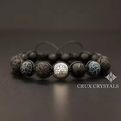 SHOU Long Life Black Lava Rock & Onyx Shamballa Style Gemstone Beaded Bracelet • $44