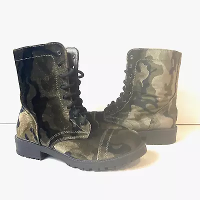 Madden Girl Womens Size 8.5M Camo Faux Suede Lace Up/Zip Ankle Combat Boots Shoe • $26.99