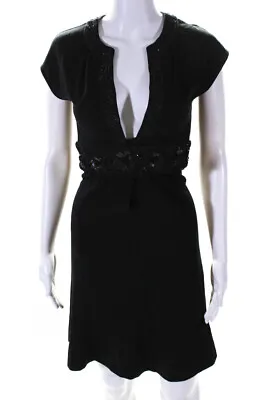 $29.01 • Buy Diane Von Furstenberg Womens Beaded Sequins V Sleeveless A-Line Dress Black 2