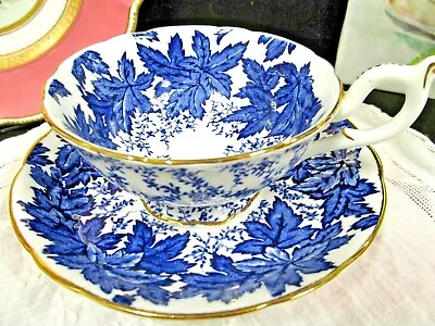 COALPORT Tea Cup And Saucer Ivy Cobalt Blue Chintz Pattern Teacup England 1940s  • $31.96