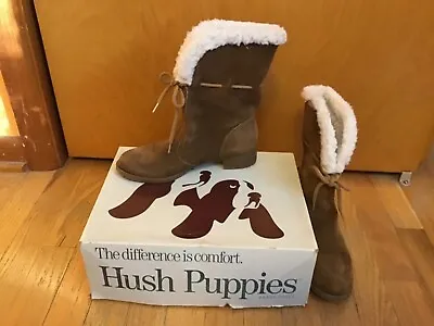 HUSH PUPPIES Womens Vintage 70s Boots Fleece Lined Suede Brown Tan Size 7N 75601 • $17.50