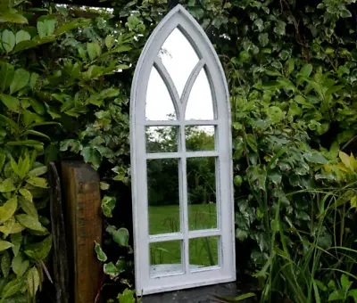 £57.95 • Buy Large White Arched Mirror Gothic Window Distressed Wood Wall Garden Hall Decor