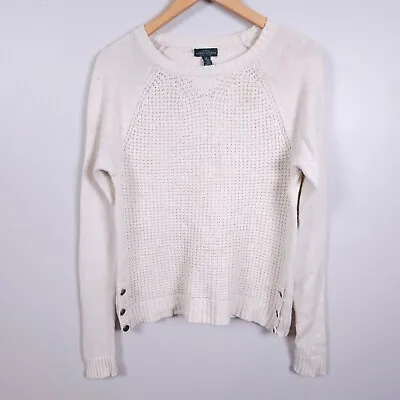 LAUREN X RALPH LAUREN Jumper Small S White Cream Round Neck Rabbit Hair 1830 • £22.49