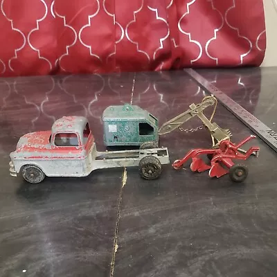 Vintage Hubley Kiddie Toys Red Ford Truck 494 Green Crane 491 Tractor Plow Lot • $59.95