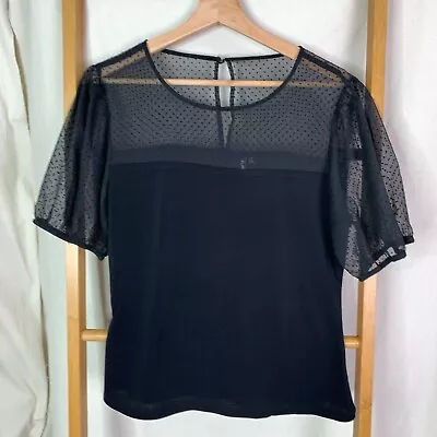 $17.95 • Buy Forever New Womens Polka Dot Short Sleeve Sheer Black Blouse Size Large