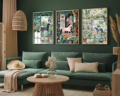 The Botanical Room Set Of Three Art Print Poster Painting Horse Equine Stable • £99.50