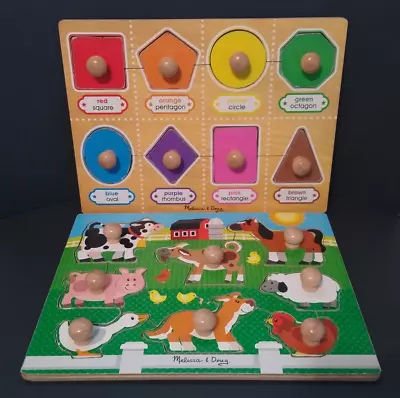 Melissa & Doug Wooden Jumbo Knob Puzzle Lot Of 2! On The Farm + Shapes & Colors • $42.99