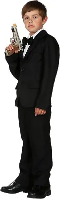 FDC Black Gangster James Bond 007 Boys Costume With Black Bow Tie Age 10-12 • £15.99