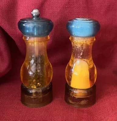 Mr Dudley Salt Shaker & Pepper Mill Set Acrylic Aqua Turquoise Amber Yellow • $19.95